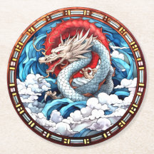 Asian Mythical Dragon in Red and Blue