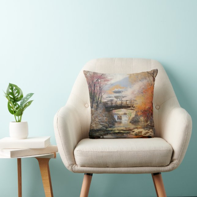 Asian Nature Landscape Throw Pillow (Chair)