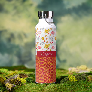 Asian Ocean Waves, Clouds Abstract Monogrammed Water Bottle