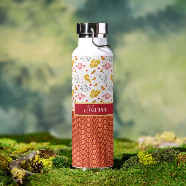 Asian Ocean Waves, Clouds Abstract Monogrammed Water Bottle (Outdoor)