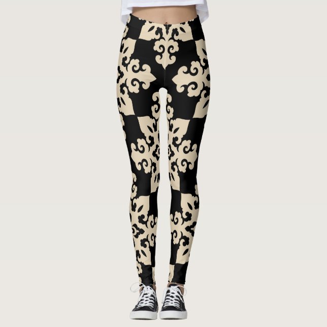 Asian Ornamental Motive Geometric Pattern Leggings (Front)