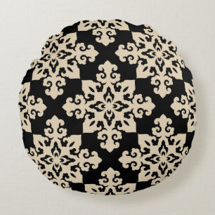 Asian Ornamental Motive Geometric Pattern Round Pillow