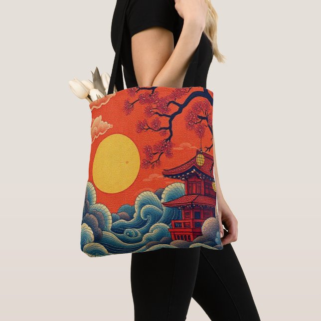 Asian Pacific Inspired Denim Jacket Tote Bag (Close Up)