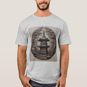 Asian Pagoda in Rainforest Illustration T-Shirt