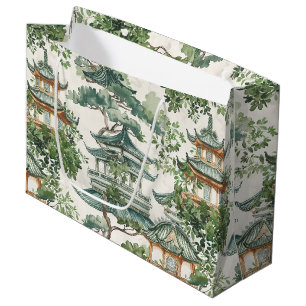 Asian Pagoda Lush Botanical Forest Large Gift Bag