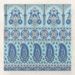 Asian Paisley Border: Traditional Design. Glass Coaster