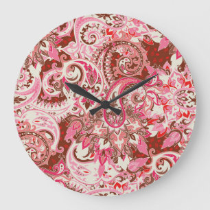 Asian paisley elements, boho vintage. large clock