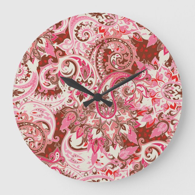Asian paisley elements, boho vintage. large clock (Front)