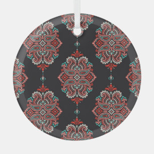 Asian paisley elements, boho vintage pattern. glass ornament