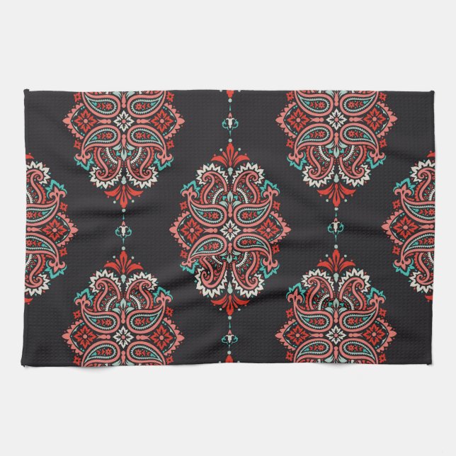 Asian paisley elements, boho vintage pattern. kitchen towel (Horizontal)