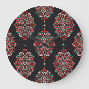 Asian paisley elements, boho vintage pattern. large clock