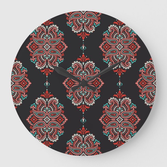 Asian paisley elements, boho vintage pattern. large clock (Front)