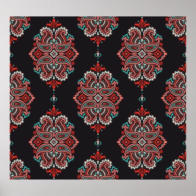 Asian paisley elements, boho vintage pattern. poster (Front)