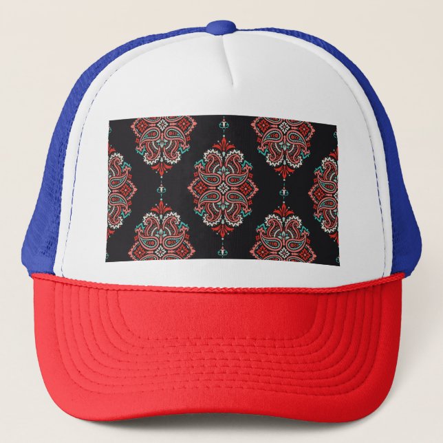 Asian paisley elements, boho vintage pattern. trucker hat (Front)