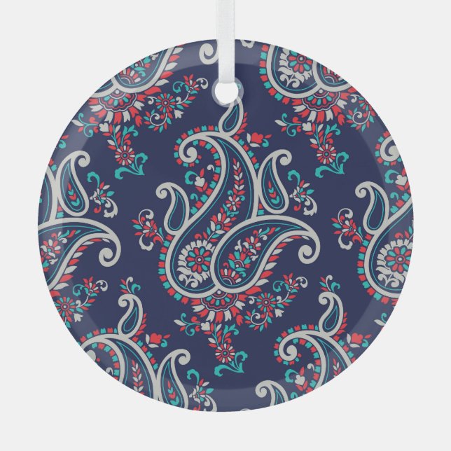 Asian Paisley: Traditional Seamless Design. Glass Ornament (Front)