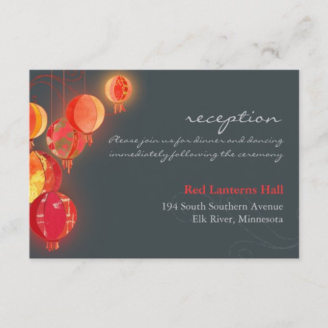 Asian Party Lanterns Wedding Reception Enclosure Card (Front)