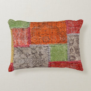 Asian patchwork carpet in Istanbul, Turkey. Close  Accent Pillow