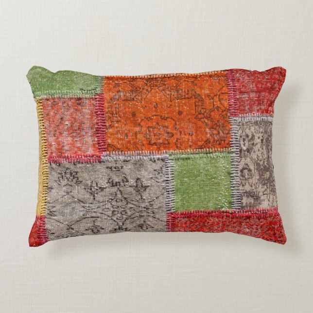 Asian patchwork carpet in Istanbul, Turkey. Close  Accent Pillow (Front)