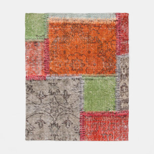 Asian patchwork carpet in Istanbul, Turkey. Close Fleece Blanket