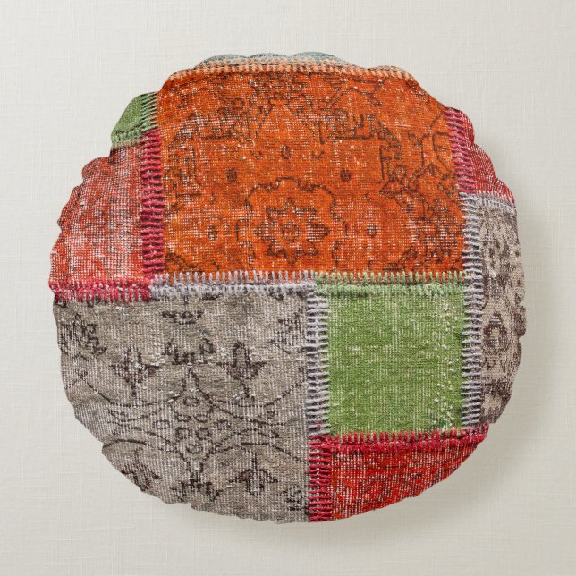 Asian patchwork carpet in Istanbul, Turkey. Close  Round Pillow (Front)