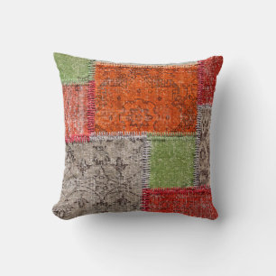 Asian patchwork carpet in Istanbul, Turkey. Close Throw Pillow