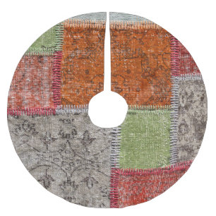 Asian Patchwork Carpet, Istanbul Detail Brushed Polyester Tree Skirt
