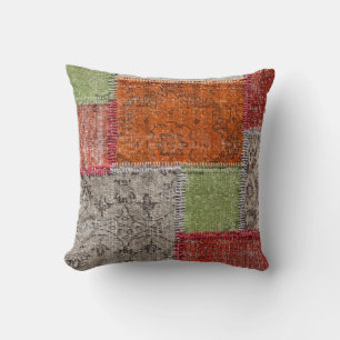 Asian Patchwork Carpet, Istanbul Detail Throw Pillow
