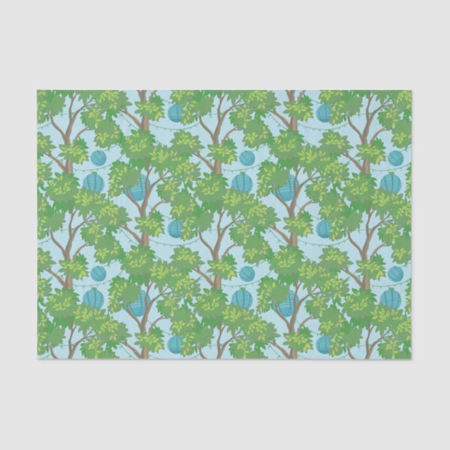 Asian Pattern Blue Green Tissue Paper (Front)