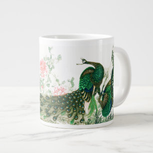 Asian Peacock Birds Peony Flowers Jumbo Mug
