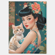 Asian Pin-Up and Cute Kitten