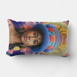 Asian princess with big blue hat lumbar pillow