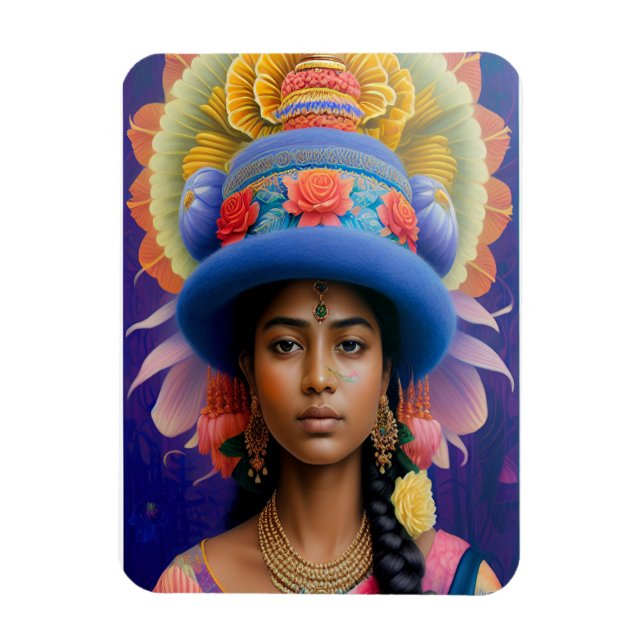Asian princess with big blue hat magnet (Vertical)