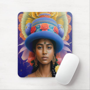 Asian princess with big blue hat mouse pad