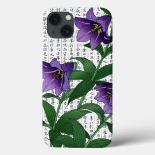 Asian Purple Harebells  on Kanji Background iPhone 13 Case