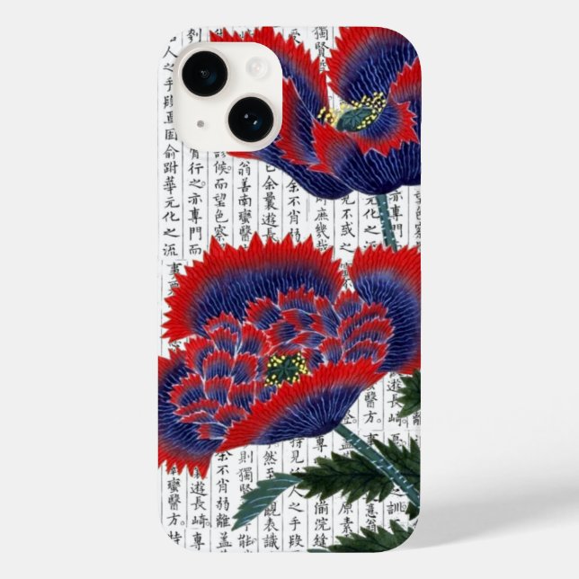 Asian Red Poppies on Kanji Background Case-Mate iPhone Case (Back)