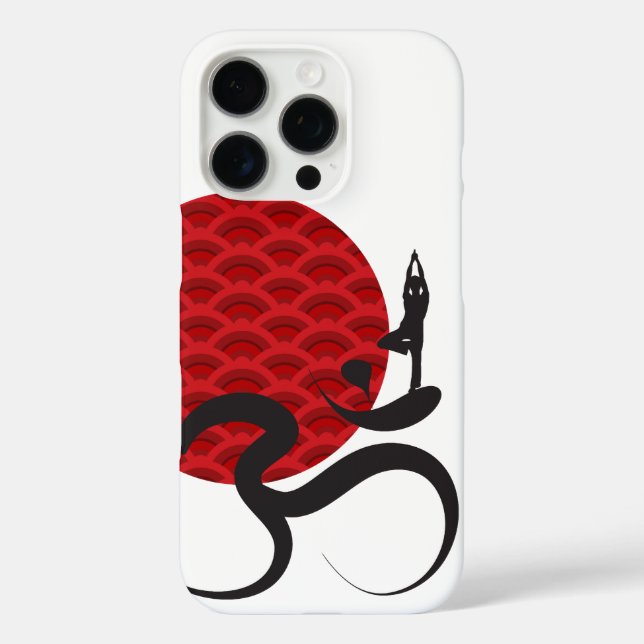 Asian Red Sun Yoga & Modern Zen Calligraphy Om Aum Case-Mate iPhone Case (Back)