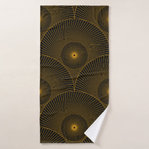 asian round feathers seamless pattern in gold blac