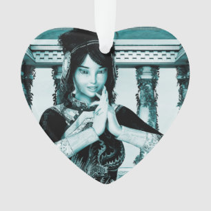 Asian Royal Woman Blue Portrait Art Ornament