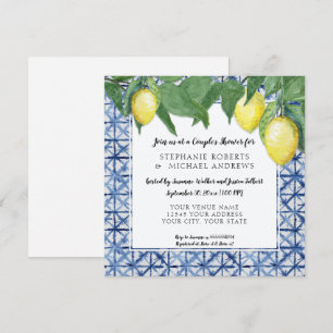 Asian Shibori Blue w Lemon Branch Couples Shower Invitation