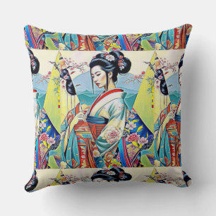 ASIAN SPRING DESIGNER COLLAGE THROW PILLOW