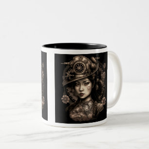 Asian Steampunk Woman Two-Tone Mug, 11 oz  Coffee Mug