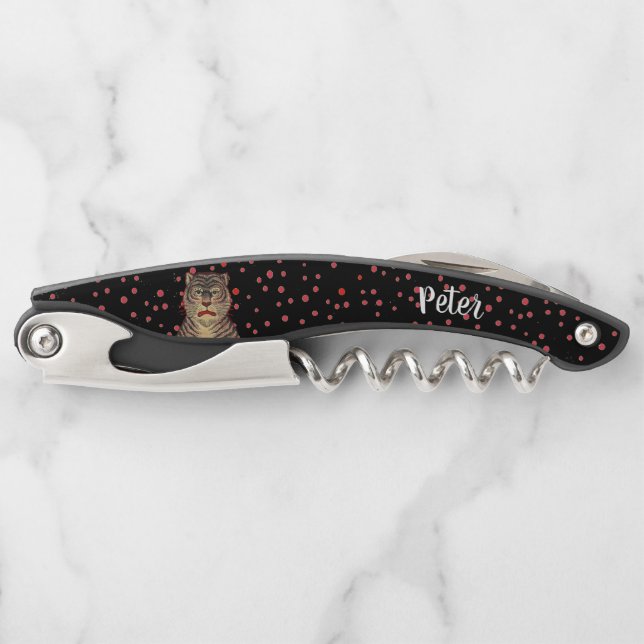 Asian Striped Tiger Fierce Face Red Dots Black Corkscrew (Front)