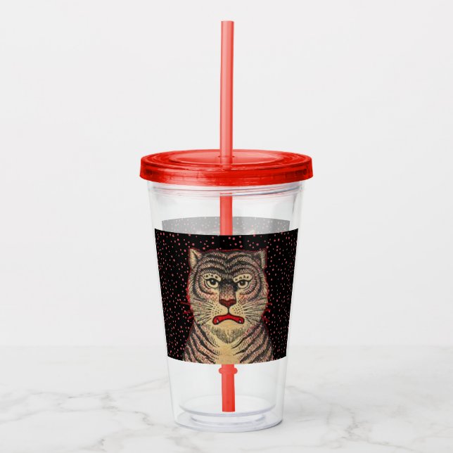 Asian Striped Tiger Head Fierce Face Red Dots Acrylic Tumbler (Front)