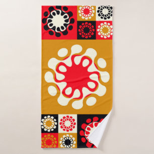 asian style ethnic mosaic with stylized flowers in bath towel