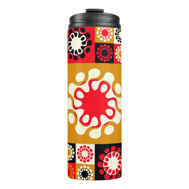 asian style ethnic mosaic with stylized flowers in thermal tumbler (Front)