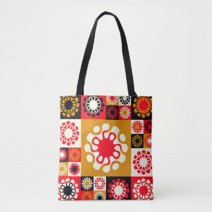 asian style ethnic mosaic with stylized flowers in tote bag