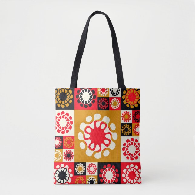 asian style ethnic mosaic with stylized flowers in tote bag (Front)