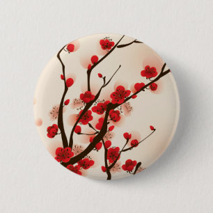 Asian Style Painting, Plum Blossom in Spring 2 Inch Round Button