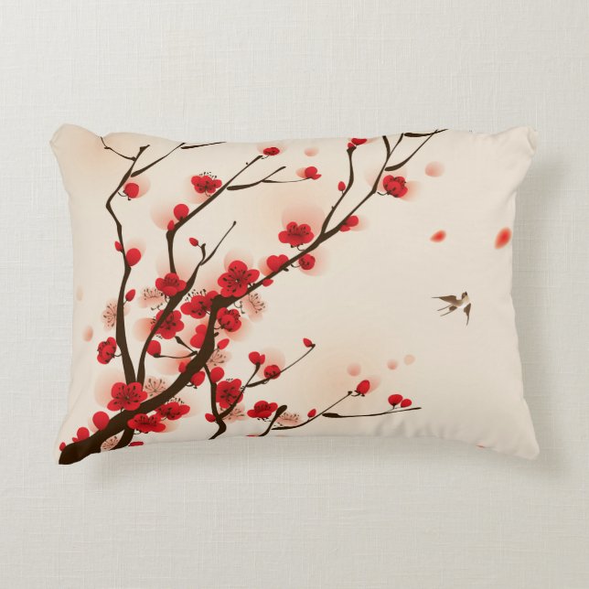 Asian Style Painting, Plum Blossom in Spring Accent Pillow (Front)