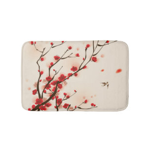 Asian Style Painting, Plum Blossom in Spring Bath Mat